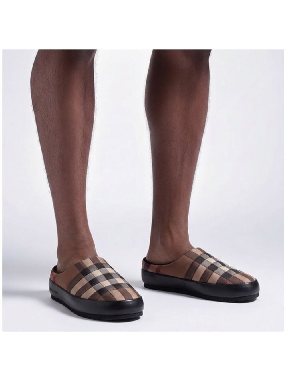 Burberry Men s Brown Birch Check Slippers Clogs Made in Italy New Size 41